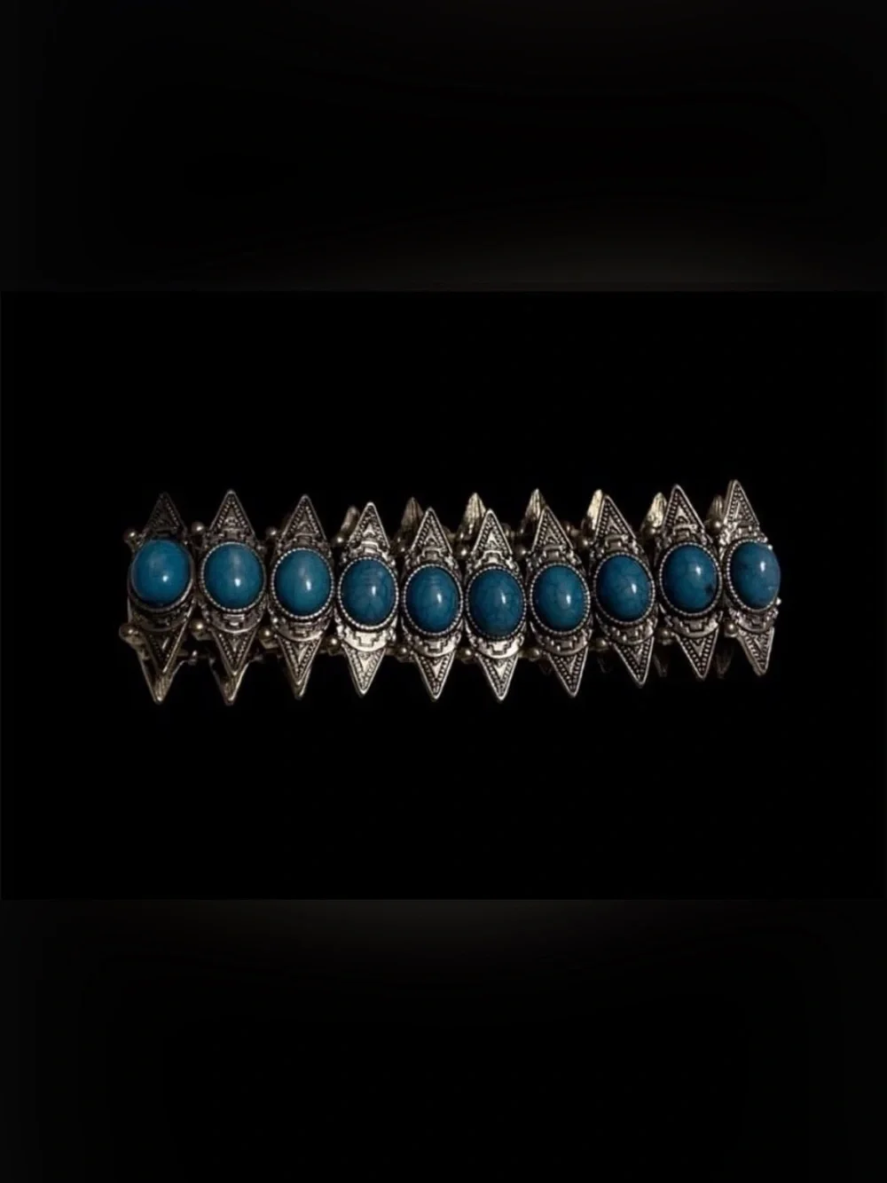 Silver Tone Faux Turquoise Stretch Bracelet #6907